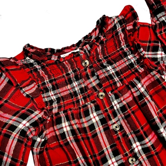 Christmas Holiday Long sleeved Dress Red Black White Gold Plaid Size XS 4-5 - Picture 2 of 9